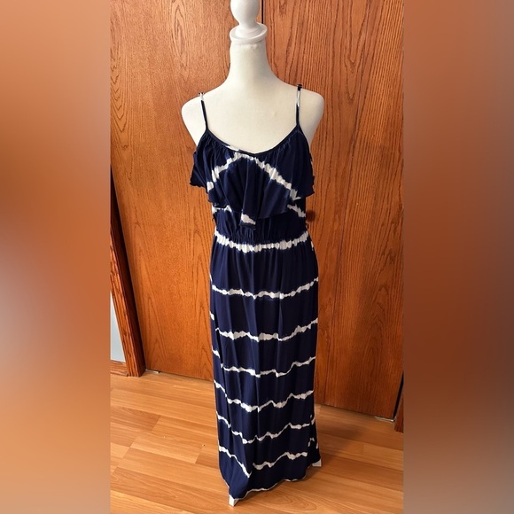 A. Byer Dresses & Skirts - NWOT A Byer Blue Tie-Dye Maxi Dress Ruffled Top Size Medium